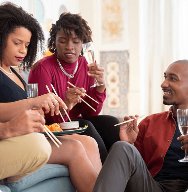 Group eating with chopsticks