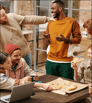 Group eating pizza