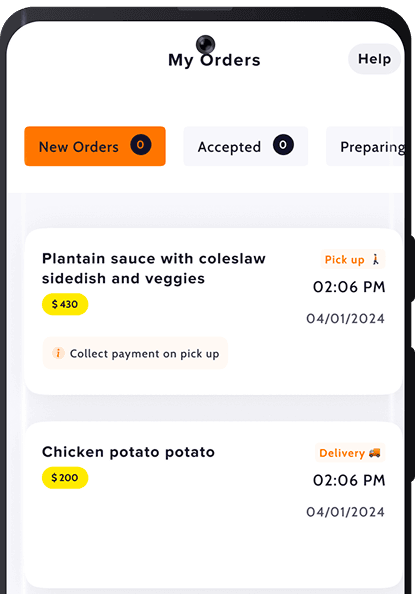 Mobile app UI showing Orders screen